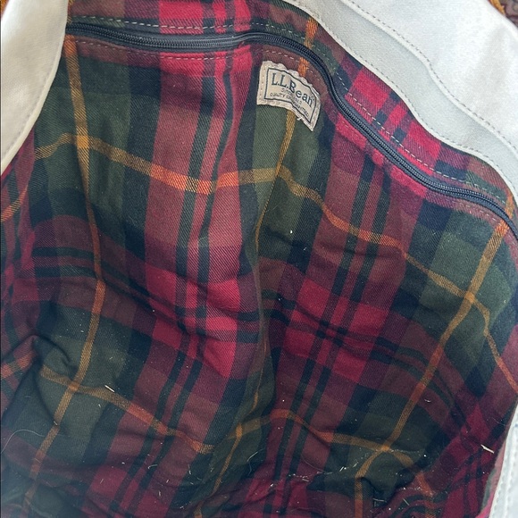 Llbean boat and tote  Canvas Tote Bag with Leather Handles flannel lining - Picture 2 of 5